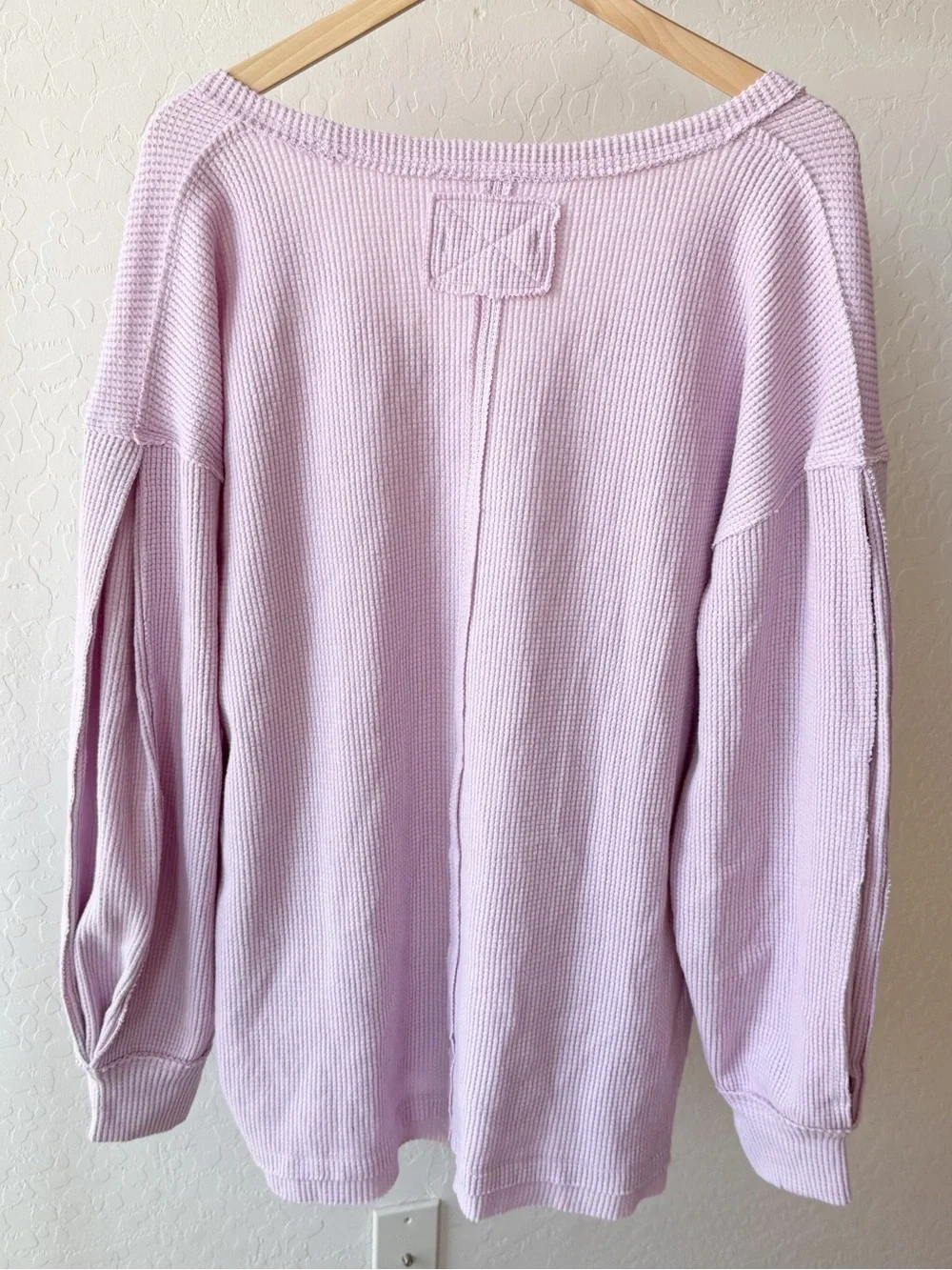 Free People Lavender Boho Thermal Top Balloon Long Sleeve Oversized Relaxed